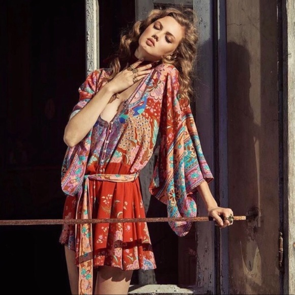 Boho Gypsy Ruby Floral Print Kimono Romper - Picture 2 of 8